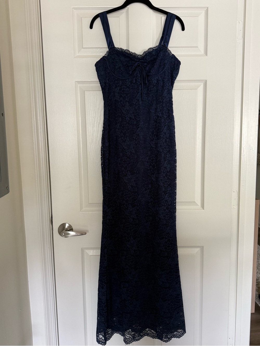 NWT Thirty Thirty Elegant Navy Lace Maxi Dress with Straps